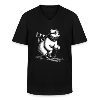 L’ours polaire aime skier au pôle Nord Hiver neige - T-shirt col V Homme - noir - Devant - AI Model Male 178 dark (178cm)