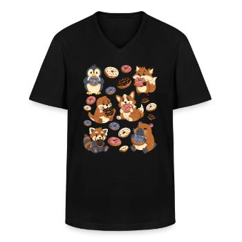 Donut: Capybara, Fox, Corgi, Otter, Penguin - Men's V-Neck T-Shirt - black - Front - AI Model Male 178 dark (178cm)