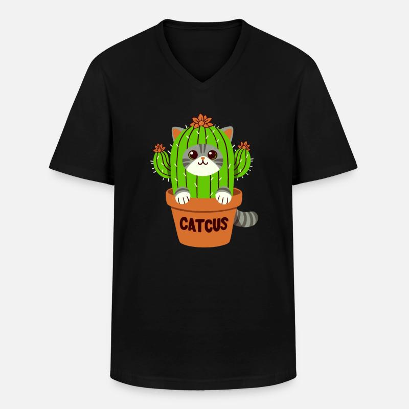Katzen-Kaktus-Wortwitz - Catcus - Männer-T-Shirt mit V-Ausschnitt - Schwarz