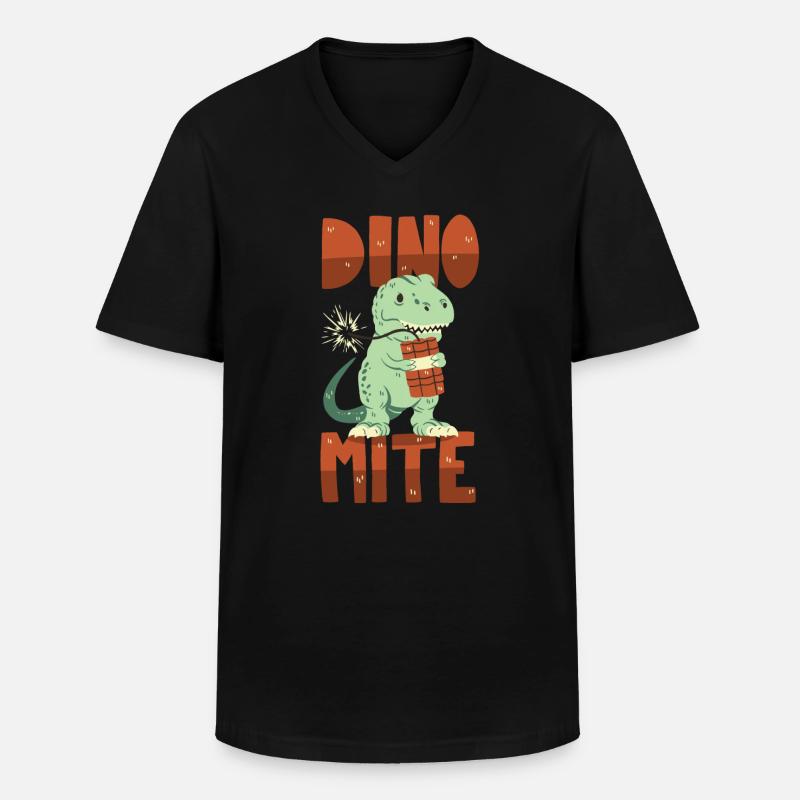 Dino mit Dynamit - Männer-T-Shirt mit V-Ausschnitt - Schwarz