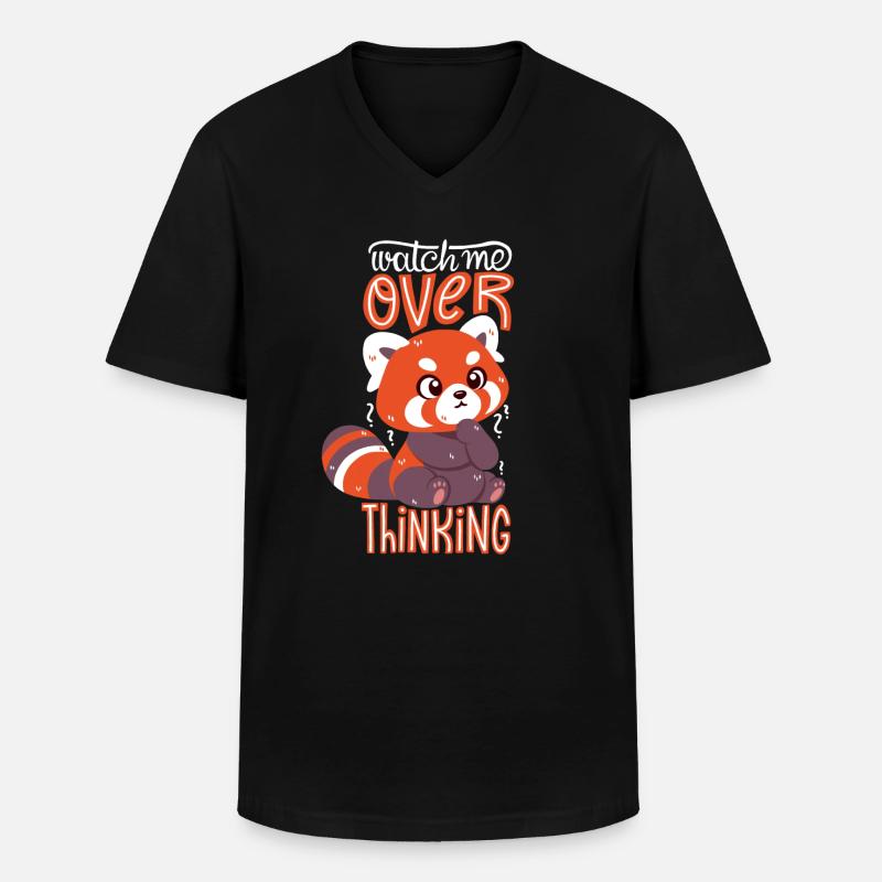 Overthinking Red Panda - Männer-T-Shirt mit V-Ausschnitt - Schwarz