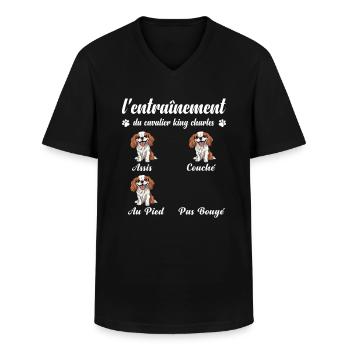 Cavalier King Charles Humour Femme Cavalier King - T-shirt col V Homme - noir - Devant - AI Model Male 178 dark (178cm)
