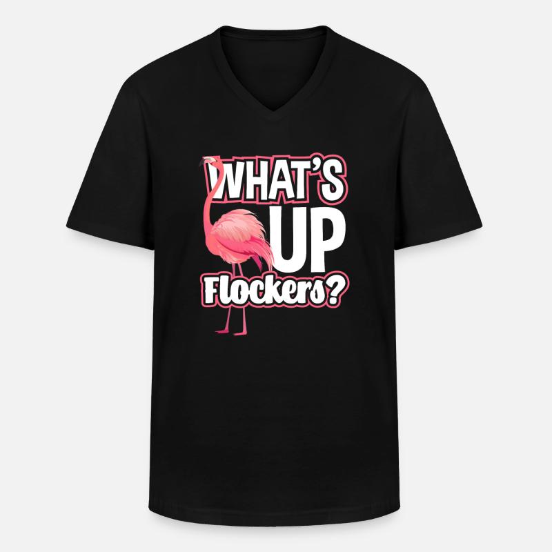 Flamingo Rosa Vogel - Männer-T-Shirt mit V-Ausschnitt - Schwarz