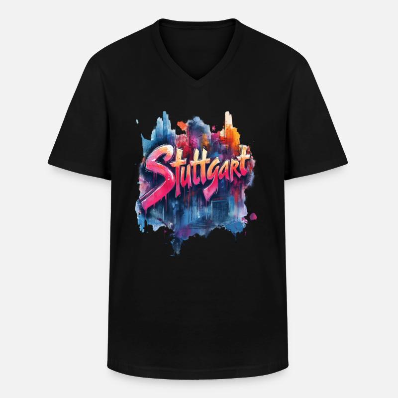 Stuttgart - Männer-T-Shirt mit V-Ausschnitt - Schwarz