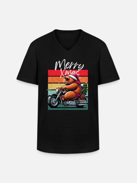 Glædelig jul Biker Motorcykel Retro Bjørn Jul - Klassisk herre T-shirt med V-udskæring - sort