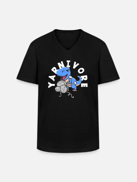 Knitting Dinosaur Yarnivore Fun - Men's V-Neck T-Shirt - black