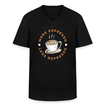 Plus d’espresso Moins d’amateurs de café Depresso - T-shirt col V Homme - noir - Devant - AI Model Male 178 dark (178cm)