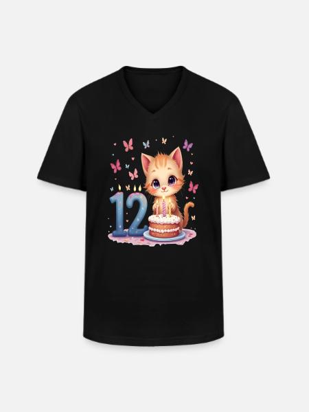 chaton mignon fille 12e anniversaire - T-shirt col V Homme - noir