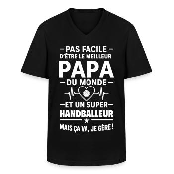 Herz + Handball – Super Papa Handball Spieler - Männer-T-Shirt mit V-Ausschnitt - Schwarz - Vorne - AI Model Male 178 dark (178cm)