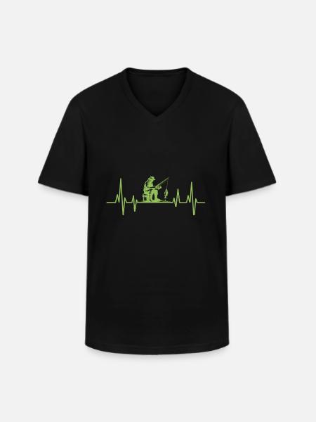 Angler heartbeat - Men's V-Neck T-Shirt - black