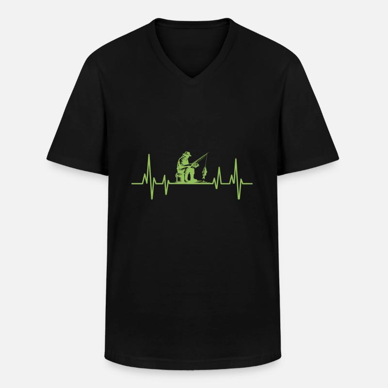 Angler Herzschlag - Männer-T-Shirt mit V-Ausschnitt - Schwarz