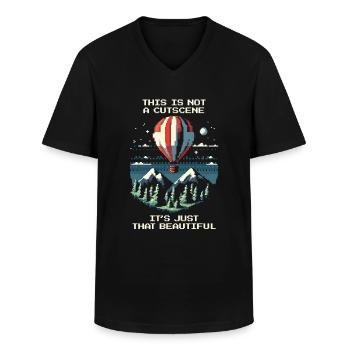 Kein Cutscene | Ballonfahrt Panorama Himmel - Männer-T-Shirt mit V-Ausschnitt - Schwarz - Vorne - AI Model Male 178 dark (178cm)