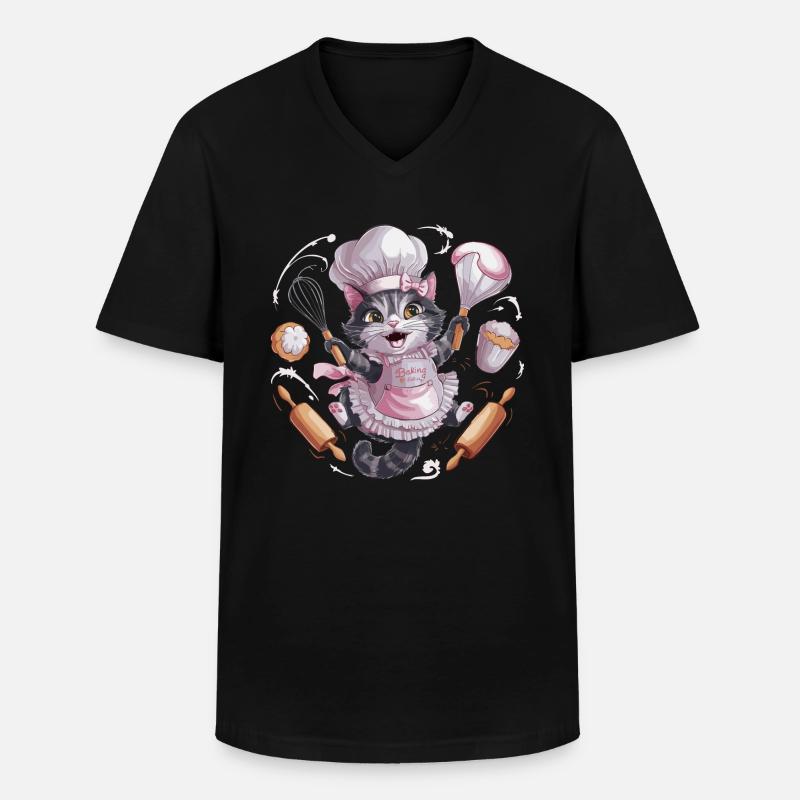 Liebenswerte Katze beim Backen - Männer-T-Shirt mit V-Ausschnitt - Schwarz
