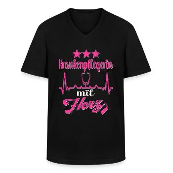 Krankenpflegerin mit Herz Pflegerin Pflegekraft - Männer-T-Shirt mit V-Ausschnitt - Schwarz - Vorne - AI Model Male 178 dark (178cm)