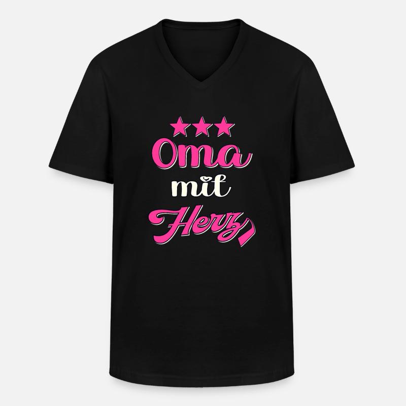 Oma mit Herz Großmutter - Männer-T-Shirt mit V-Ausschnitt - Schwarz