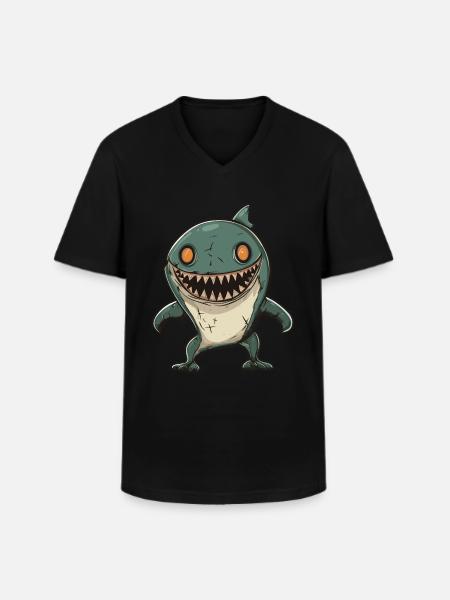 Shark Halloween Funny Zombie - Men's V-Neck T-Shirt - black