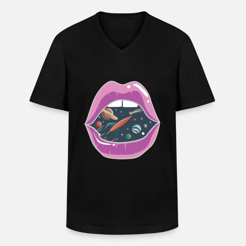 Pinke Lippen / Weltraum - Männer-T-Shirt mit V-Ausschnitt - Schwarz
