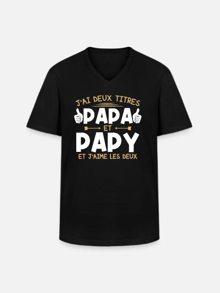 Papa et papy - T-shirt col V Homme - noir