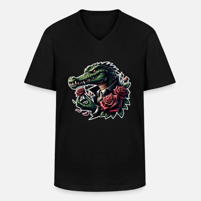 Krokodil - Männer-T-Shirt mit V-Ausschnitt - Schwarz