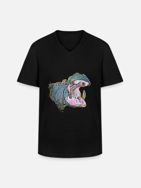 hippo - Men's V-Neck T-Shirt - black