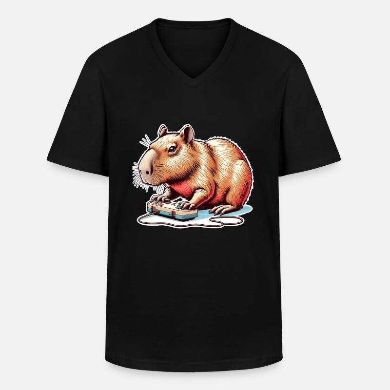 Capybara Gaming Nerd - Männer-T-Shirt mit V-Ausschnitt - Schwarz