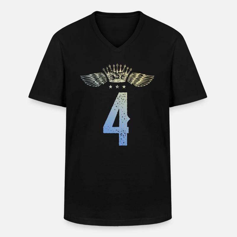 4 Zahl Krone - Männer-T-Shirt mit V-Ausschnitt - Schwarz
