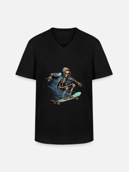 Skateboard Skelett - Männer-T-Shirt mit V-Ausschnitt - Schwarz