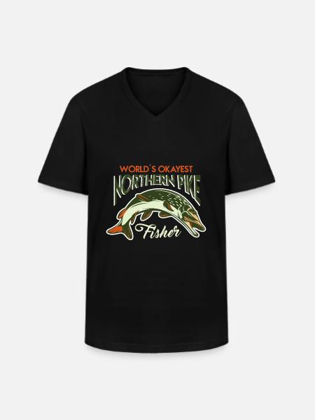 fishing, pike, northern, - Männer-T-Shirt mit V-Ausschnitt - Schwarz