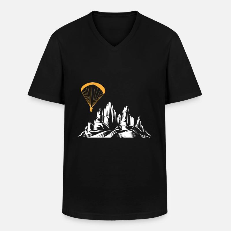 Retro Paragliding Silhouette Paragleiten Berge - Männer-T-Shirt mit V-Ausschnitt - Schwarz