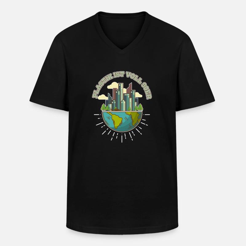 Plastic 90S Climate Protection Environment - Men's V-Neck T-Shirt - black