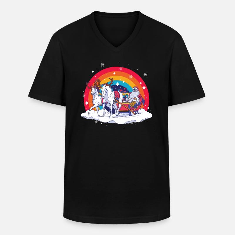 Einhorn Weihnachten - Männer-T-Shirt mit V-Ausschnitt - Schwarz