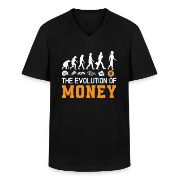 The Evolution of Money Crypto Currency Bitcoin - Men's V-Neck T-Shirt - black - Front - AI Model Male 178 dark (178cm)