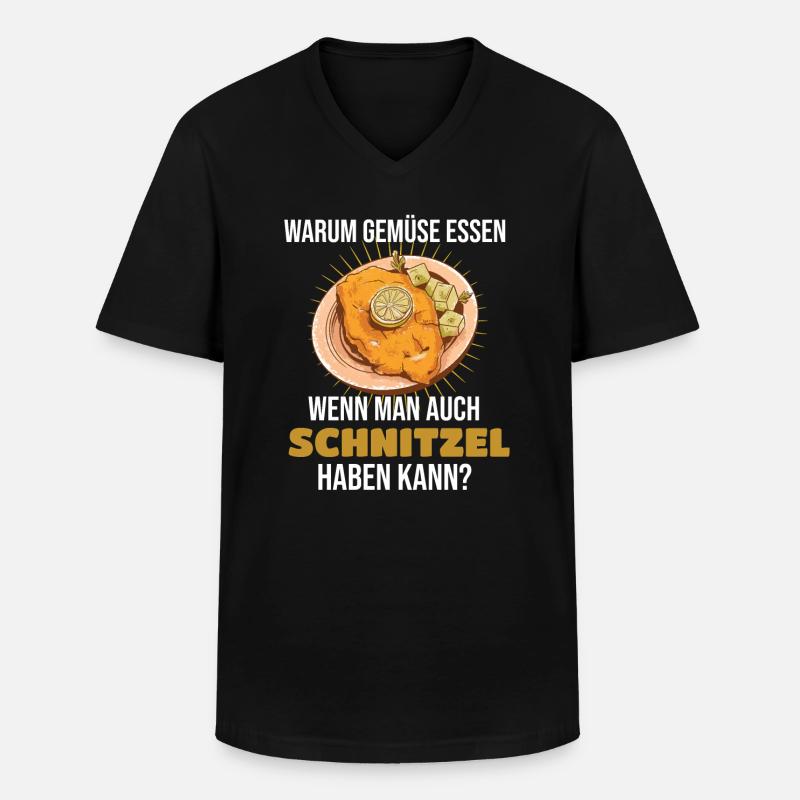 Schnitzel Warum Gemüse essen - Männer-T-Shirt mit V-Ausschnitt - Schwarz