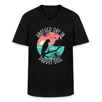 Another Day In Parrot-Dise Parrot Saying - Men's V-Neck T-Shirt - black - Front - AI Model Male 178 dark (178cm)