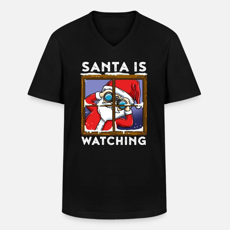 Santa Is Watching Weihnachtsmann Geschenk - Männer-T-Shirt mit V-Ausschnitt - Schwarz