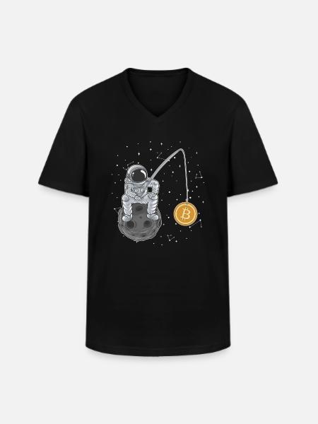 Bitcoin Moon Fishing Crypto Cryptocurrency - T-shirt col V Homme - noir