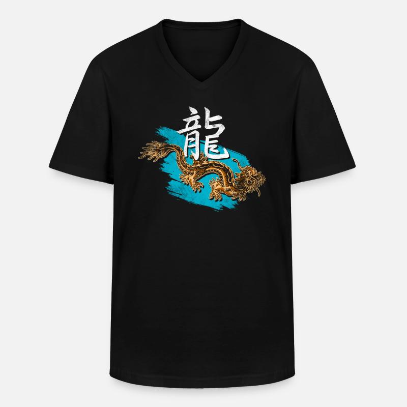 Drache mit chinesischen Schirftzeichen - Männer-T-Shirt mit V-Ausschnitt - Schwarz