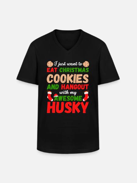 Biscuits Husky de Noël - T-shirt col V Homme - noir
