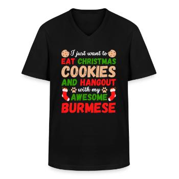 Biscuits de chat de Noël Birmanie - T-shirt col V Homme - noir - Devant - AI Model Male 178 dark (178cm)