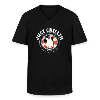 Just Chillin Manchot empereur Oiseau de mer - T-shirt col V Homme - noir - Devant - AI Model Male 178 dark (178cm)