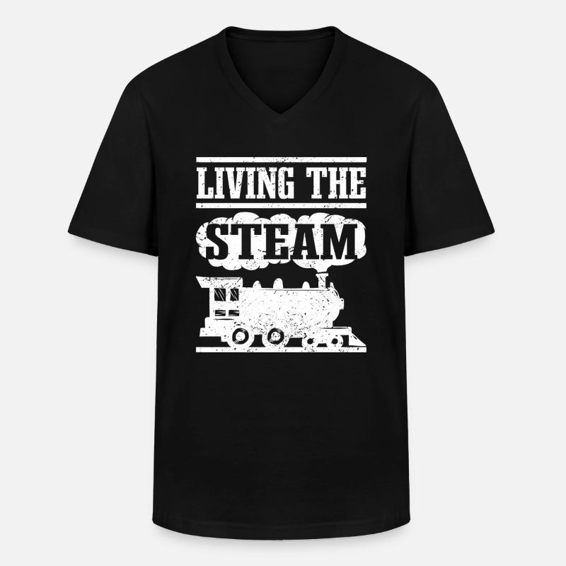 Dampflok & Modelleisenbahn Spruch - Männer-T-Shirt mit V-Ausschnitt - Schwarz