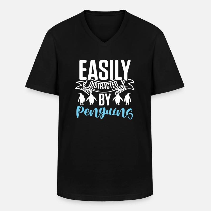 Easily distracted by Penguins Kaiserpinguin - Männer-T-Shirt mit V-Ausschnitt - Schwarz