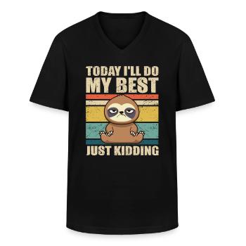 Faultier Lustig Sarkasmus Faulheit - Männer-T-Shirt mit V-Ausschnitt - Schwarz - Vorne - AI Model Male 178 dark (178cm)