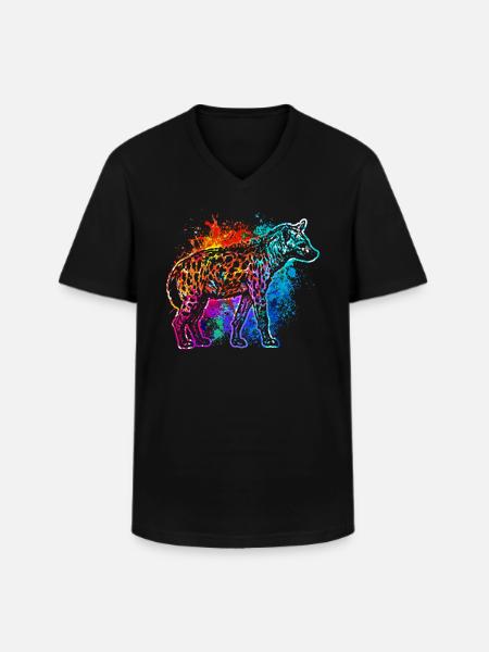 Bunte Hyäne - Männer-T-Shirt mit V-Ausschnitt - Schwarz