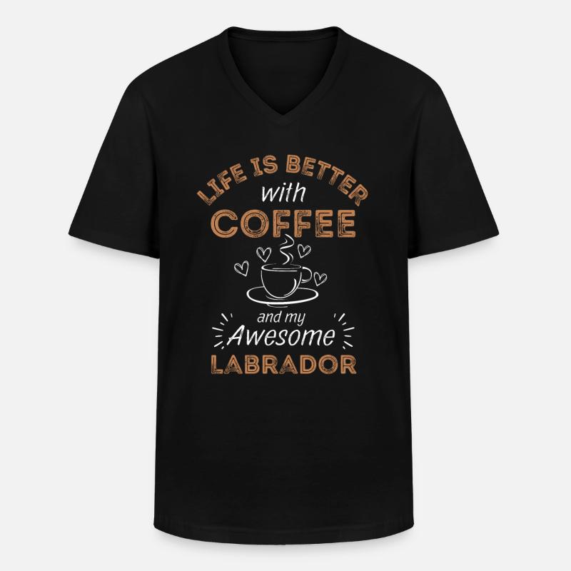 Labrador Kaffee Hund Cafe - Männer-T-Shirt mit V-Ausschnitt - Schwarz
