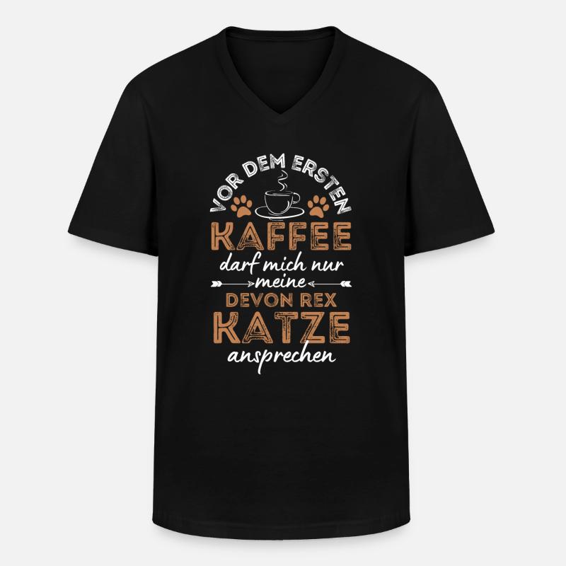 Devon Rex Cat Coffee Café - T-shirt col V Homme - noir