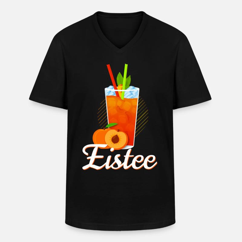 Eistee Pfirsich Design Tee - Männer-T-Shirt mit V-Ausschnitt - Schwarz