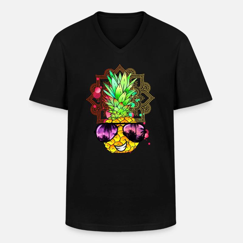 Ananas Mandala - Männer-T-Shirt mit V-Ausschnitt - Schwarz