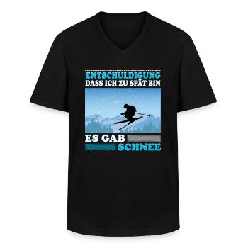 Ski Skifahrer Es gab Schnee Skipiste - Männer-T-Shirt mit V-Ausschnitt - Schwarz - Vorne - AI Model Male 178 dark (178cm)
