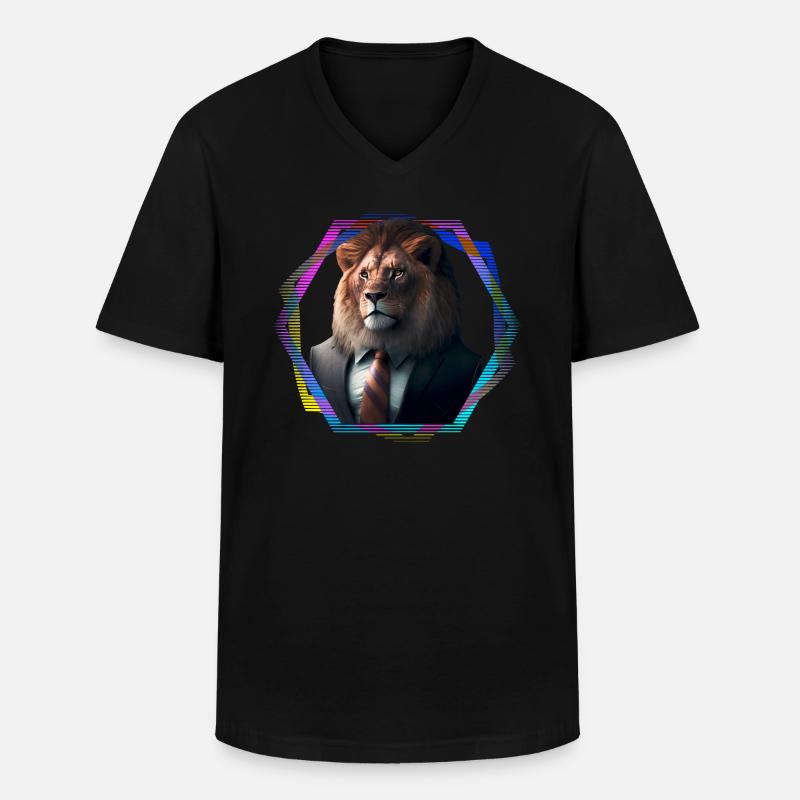 Löwe im Anzug - Männer-T-Shirt mit V-Ausschnitt - Schwarz